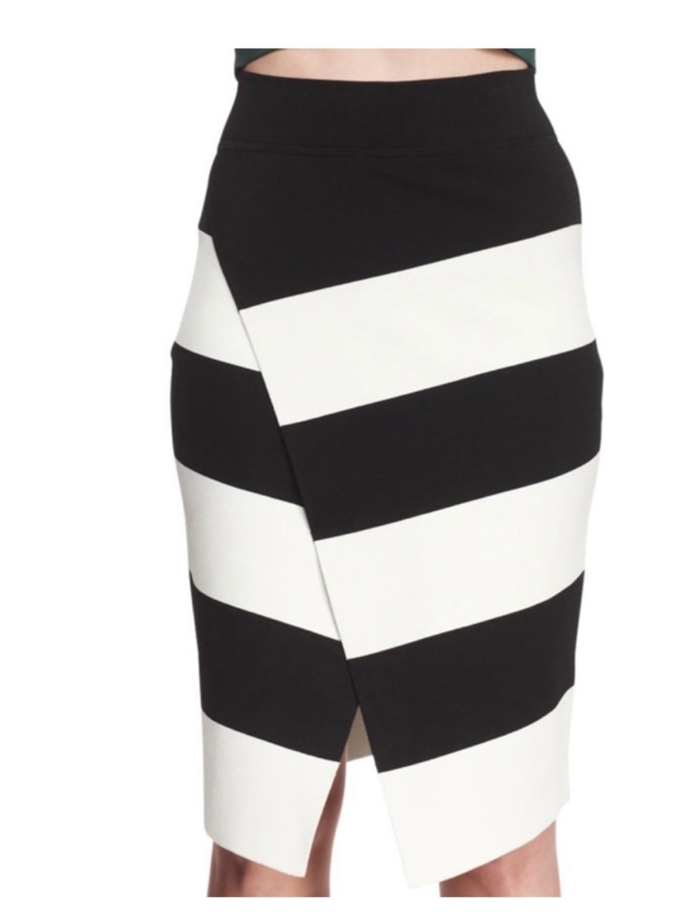 A.L.C. Black and White Asymmetrical Stripe Pencil Skirt